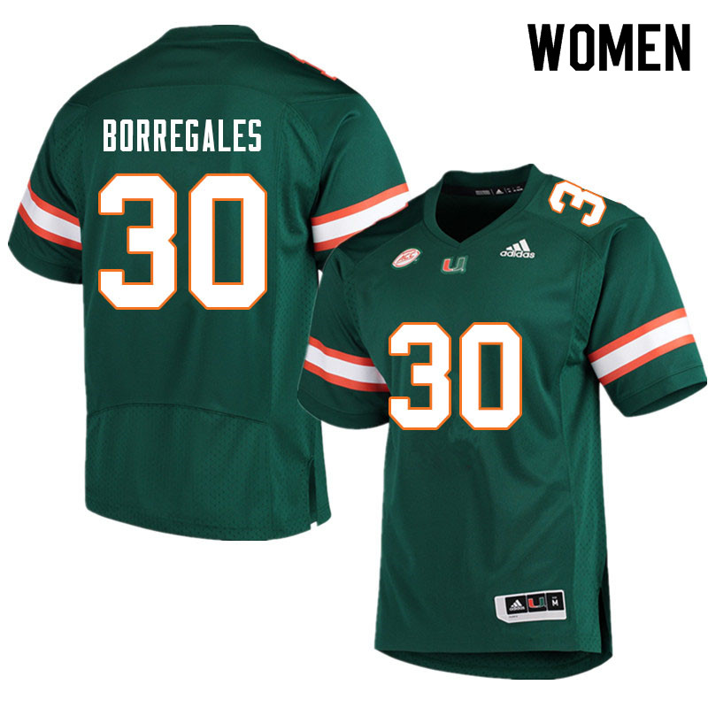 Women #30 Andres Borregales Miami Hurricanes College Football Jerseys Sale-Green